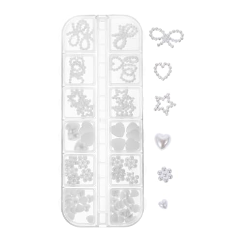WRITWAA Heart-Shaped Flatback Pearl Nail Decorations, DIY Manicure Charms Set with Stereoscopic Pearls for Nail Art, Beauty Accessories for Salon and Home Use