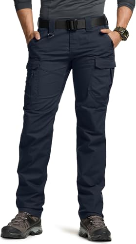 CQR Womens Flex Stretch Tactical Pants Water Resistant Ripstop Cargo Work Pants with Pockets for Outdoor & Hiking Captain Operator Navy 16 Long