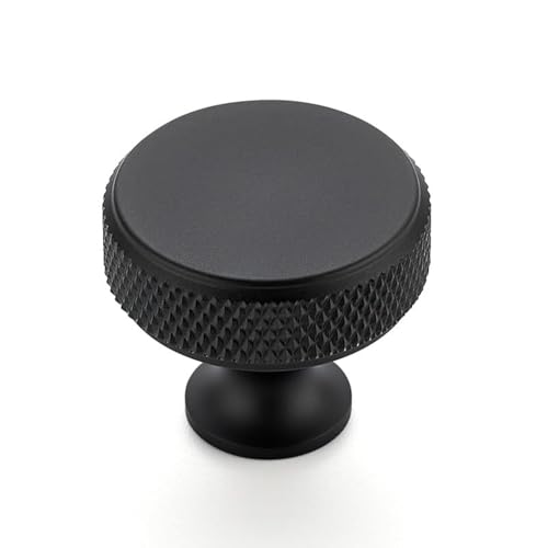 Image of Ravinte 25 Pack Round Matte Black Knobs Knurled Single Hole Pulls Solid Black Kitchen Cabinet Hardware Handles for Drawers