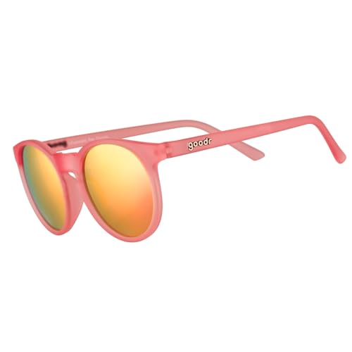 goodr Influencers Pay Double Polarized Round Sunglasses for Men & Women Small Sized (Circle G), Light Pink Translucent Frame with Pink Reflective Lenses, UV400 Protection, No Slip, No Bounce