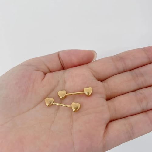 14G Minimalist Heart Nipple Rings Stainless Steel Love Hearts Nipplerings Straight Tongue Rings Barbell Bar Piercing Body Jewelry Gifts for Women BFF2