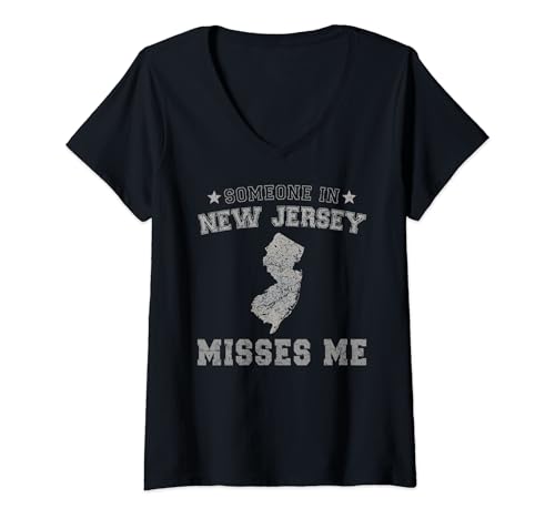 Donna Someone In New Jersey Misses Me Cuore Vintage Stato Maglietta con Collo a V
