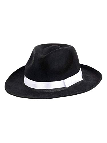 Black Gangster Felt Hat with White Band - Adult Size, 1 Count - Costume Accessory for Parties, Photo Booths & Roaring Events