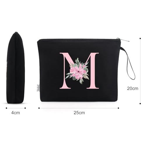 Vavabox A-Z Personalized Makeup Bag, Birthday Gifts for Women Mom, Gifts for Best Friend, Bride Bridesmaid Cosmetic bag (M, Black)2