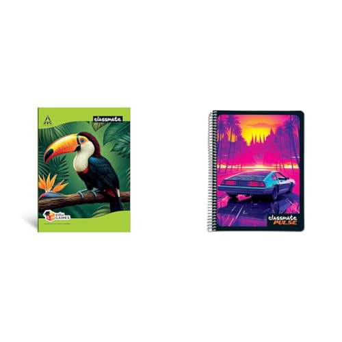 Image of Classmate - Notebook | 72 Pg | | 24.0cm x 18.0cm | Pack of 4 | Ruled Notebook for School Students & Pulse Single Subj Spiral Notebook-Pack Of 1||200 Pg|24.0Cm X 18.0Cm|Attractive Cvr Designs|Sft C...