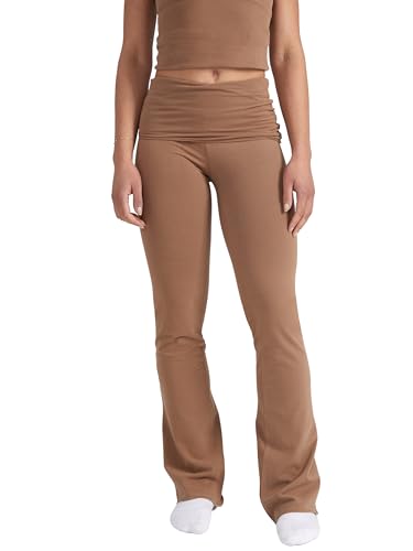 Style & Republic Damen Flared Leggings aus weicher Baumwolle – Umklappbare Yogahose mit Klappbund, Bootcut-Style, lässig & bequem mit weitem Bein, Schlaghose, Holz, L Style & Republic Damen Flared Leggings aus weicher Baumwolle – Umklappbare Yogahose mit Klappbund, Bootcut-Style, lässig & bequem mit weitem Bein, Schlaghose, Holz, L