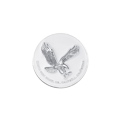 Image of Zenith Eagle Chrome & White Metal Wheel Chip Emblems (Set of 4) | Triple Chrome Plated Solid Metal Wheel Chip Emblems, 2.25 inch | for Lowriders with Recessed Knock Off Spinner Caps