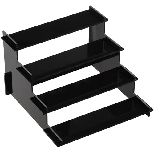 HENABLE 4 Tier Black Acrylic Display Risers, Perfume Organizer Stand, Cupcake Stand Holder, Shelf Risers for Display Stands for Funko POP Figure, Dessert Shelves for Party, Decoration