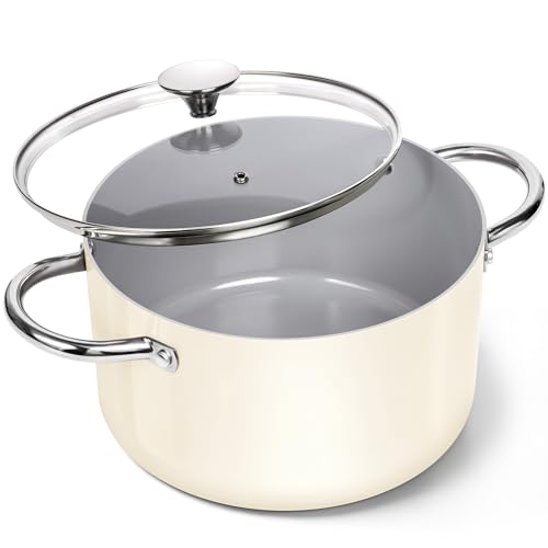 Comparison: Best Soup Pot Ceramic 10 MICHELANGELO Stock Pot with Lid, 6 Quart Soup Pot with Ceramic Coating, Nonstick Ceramic Cooking Pot, Induction Compatible Stockpot - 6QT, Beige