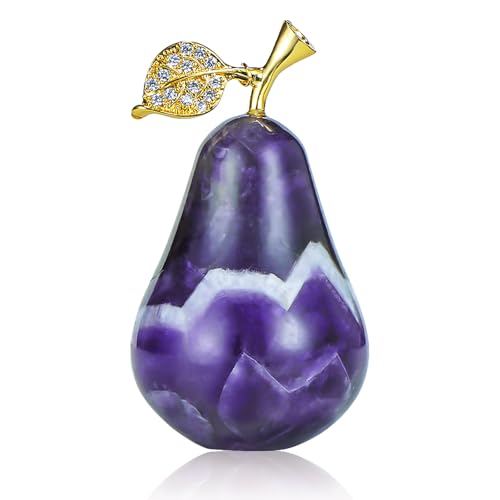 LEADGEM Amethyst Crystal Pear Statue Home Ornament Decor Quartz Fruit