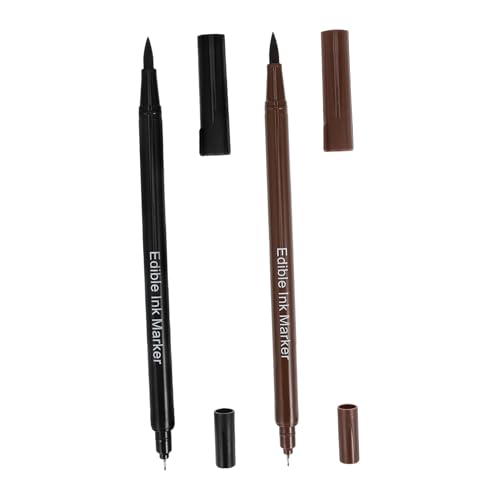 WEKADRIN 2 Piezas Rotuladores Comestibles de Doble Punta para Decoración de Tartas y Galletas Bolígrafos de Tinta Comestible Seguros para Repostería de Negro y Marrón para Fondant y