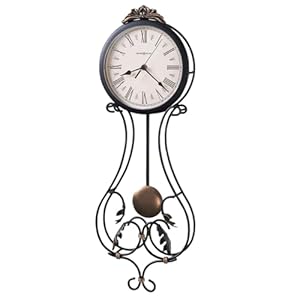 Howard Miller Paulina Wall Clock, Gray Finishes with Golden Pendulum & Quartz Movement, Classic Round White Dial with Roman Numeral Perfect for Home Decor, Living Room & Office Wall Mount