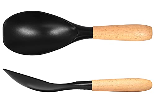 Seki Japan Stylish Kitchen Tool, Flexible Non Stick Heat Resistant Nylon Cooking Spoon, Wooden Handle Basting Spoon For Soup, Salad, Stirring, Mixing #TOP4