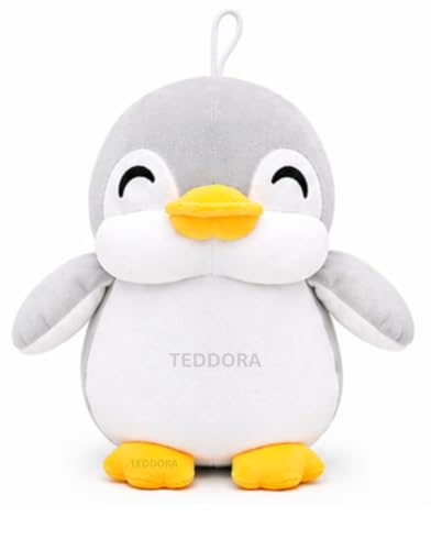 Image of Happy Penguin Soft Toy for Girls Boys Kids, Grey, Animal Plush Stuffed Baby Teddy Gift Birthday, 28 cm