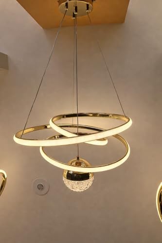 Image of Premium Infinity Loop LED Stylish Gold Finish with 3 Different Color Mode (Warm White, Cool White, Neutral White) Chandelier with Height Adjustable Hanging
