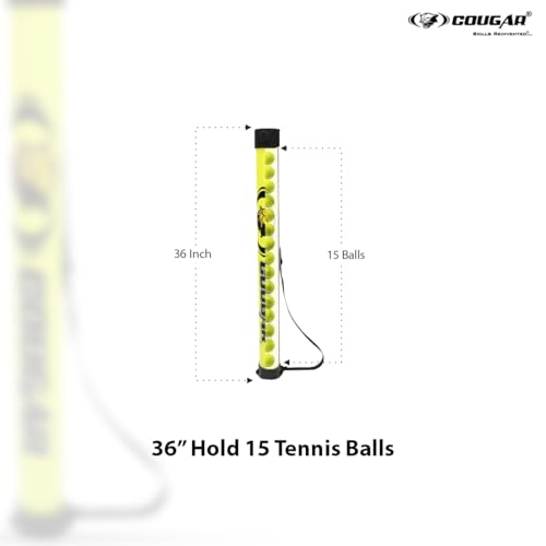 Image of COUGAR Tennis Ball Pickup Tube - 36 Inch Fluorescent Yellow PVC Tube Holds 15 Tennis Balls, Lightweight Ball Collector for Training Practice Sessions Coaching and Court Maintenance