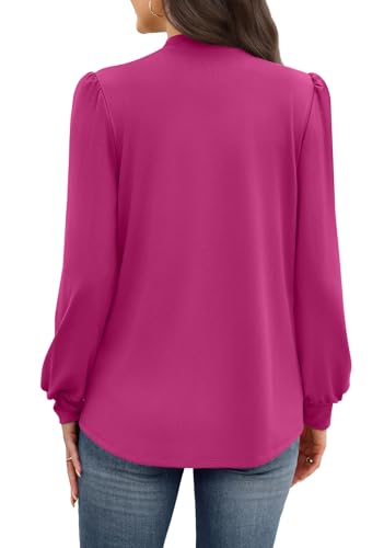 Image of WIHOLL Long Sleeve Shirts for Women Mock Neck Tops Pleated Front Blouses Dressy Casual Spring Fall Clothes 2026 Fashion