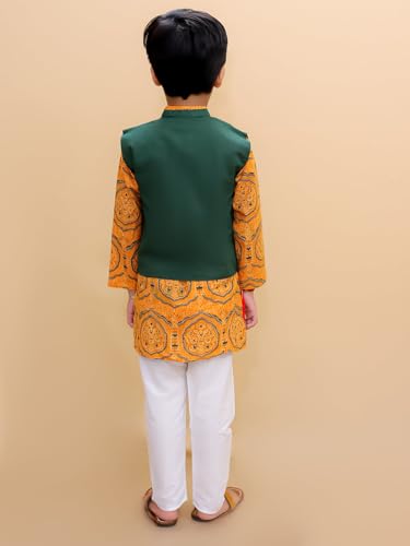 Image of The Mom Store Boys Printed Cotton Kurta Pajama Set With Jacket | Soft And Comfortable Ethnic Wear For Baby /Kids Boys | Full Sleeves Kurta Pyjama Set | Traditional Indian Outfit