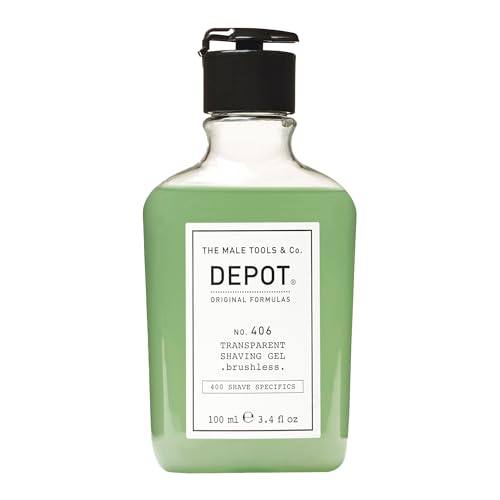 DEPOT No. 406 Transparent Shave Gel | Precision Shaving Gel for Beard, Mustache & Hairline | Clear Formula with Aloe, Menthol & Botanical Extracts | For Razor & Electric Shaver | 3.3 fl.oz.