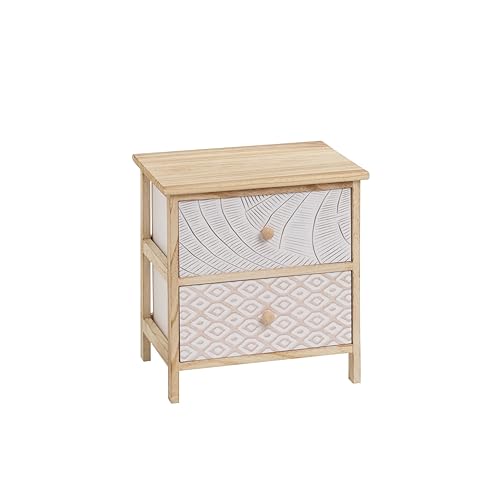 LOLAhome Mesita de Noche Espiga con 2 cajones de Madera de paulonia Blanca y Natural de 40x29x42 cm