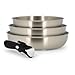 MENASTYL - Lot de 3 poêles inox 18/10 amovibles Iris Inox sans PFAS - Tous feux dont induction, four, réfrigérateur et lave-vaisselle - Empilables et résistantes - Poignée double sécurité