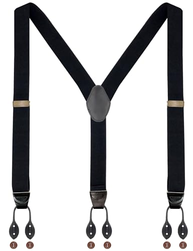 Ausukler Button Suspenders for Men Dress Pants and Tuxedo Heavy Duty Big and tall Y-back 1.4 inches One Size (Black-1)
