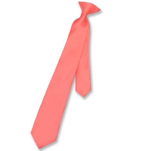 Vesuvio Napoli Boy's CLIP-ON NeckTie Solid CORAL PINK Color Youth Neck Tie