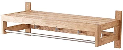 IUokLU Kleiderhaken zur Wandmontage, Moderne, Elegante Wandregale für die Küche – rustikaler Küchen-Organizer aus Edelstahl mit Holzschiene und 4 abnehmbaren Haken zum Organisieren von Kochen