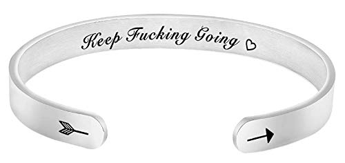Rosoz Inspirational Cuff Bracelet Bangle Keep Going Motivational Mantra Quote Stainless Steel Engraved Best Friend Sister Gift Hidden Message for Women Teen Girls