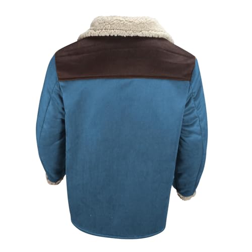 Cambkatl Men's Sherpa Lined Suede Patchwork Winter Vintage Cargo Jacket Button Down Long Sleeve Military Coat Outerwear3