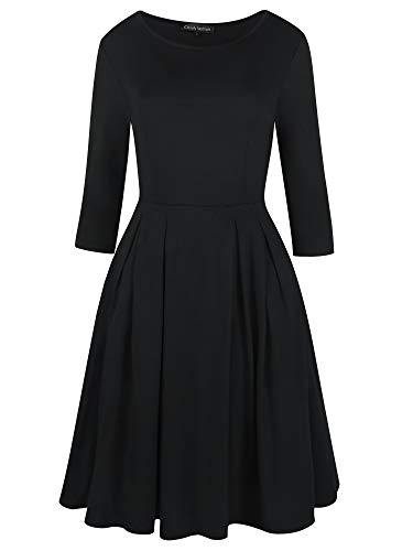 oxiuly Women's Vintage Patchwork Pockets Puffy Swing Casual Party Dress OX1652