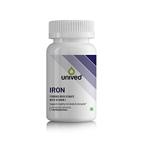 Unived Men’s Iron | Iron Supplement for Men with Ferrous bisglycinate & Vitamin C for Optimal Absorption | Essential for Vegan & Veg Diets | Zinc Free | 60 Vegan Capsules