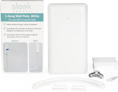 Sleek Socket Internet Coaxial Cable Concealer with Adhesive Cable Management Kit and Female-to-Female Coaxial Cable Connector, Safety Certified, Ideal for Home and Office with Coaxial Outlets