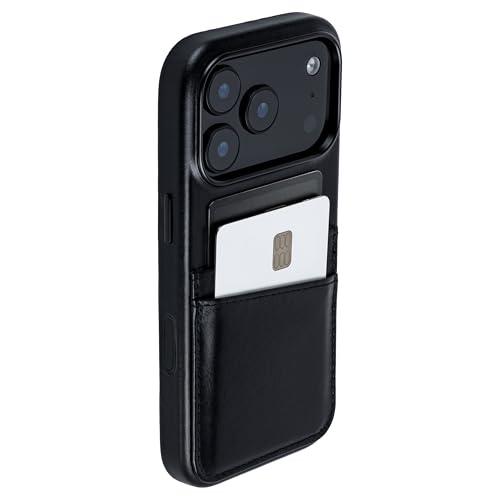 Dockem Genuine Leather Card Case for iPhone 17 Pro with Camera Control Button and Stitched-on Wallet with 2 Holder Slots (Black, M2GL)