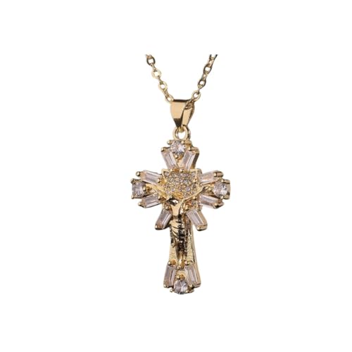 Colar com Crucifixo Feminino Cravejado Jesus Cristo - Paz e Proteção Espiritual + Bolsa de veludo