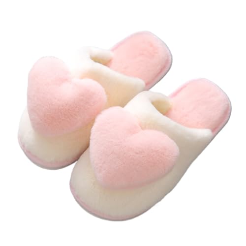 Premium Comfort Thermal Cute Heart Non Slip Women's Fuzzy House Slippers Indoor Soft Warm Kawaii Furry Shoes