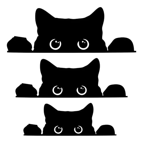 DXNQ 3PCS Peeking Sneaky Cat Sticker, Waterproof Strong Adhesive Decals with Curious Black Cat Graphic, Removable Funny Peeking Black Cats Sticker for Car Window Laptop, Car Accessories (Fretwork)