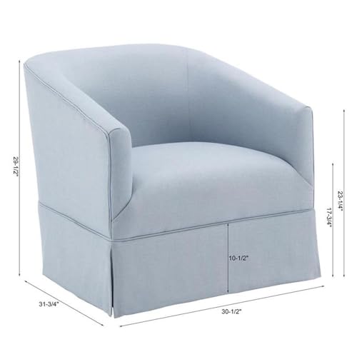 Comfort Pointe Elm Transitional Woven Polyester Fabric Upholstered Skirted 360-Degree Swivel Accent Chair with Narrow Slope Arm, Metal Base, in Sky Blue Finish - Image 3