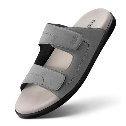 Frido Comfort Dual Strap Sandals for Men with Bounce Back Cushioned Footbed, Zero Drop Sole for Arch Support Pain Relief, Lightweight Anti-Skid, Adjustable Velcro Casual Sandals