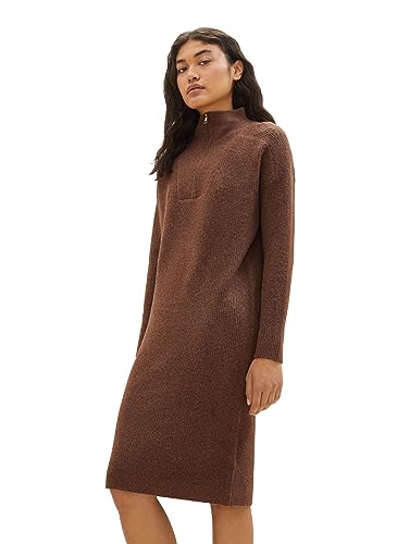 TOM TAILOR Denim Damen 1038823 Troyer Strickkleid, 32516-roasted Coffee Brown Melange, XL