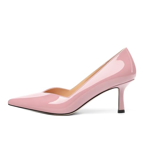 Image of Women Pointed Closed Toe 2.5 Inch Kitten Heel Slip On Pumps | Elegant Comfort Formal Dress Footwear, Versatile Ladies Shoes For Office Wedding Party Evening Daily Occasions