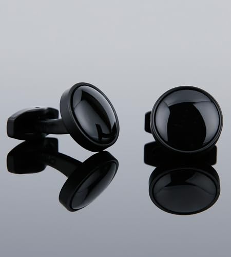 Mancuernillas circulares negras con cristal para hombre miniatura 3
