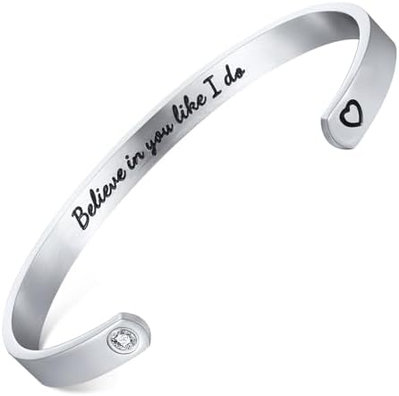 Hisatan Graduation Teacher Appreciation Mother Gifts for Women, Inspirational Mom Bracelet Gifts Silver Cuff Bangle Womens Bracelet, Stainless Steel Zirconia Jewelry Class of 2025 for Her