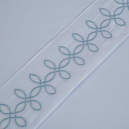 Kit Edredom + Jogo de Lençol Bordado Casal Queen Algodão 180 Fios 07 Peças Listras (AZUL)