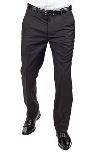 Solid Black Tailored Slim Fit Breathable Slacks Flat Front Dress