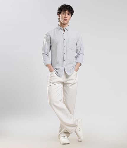Image of TURMS Men's Casual Striped Linen Shirt | Water Repellent | Anti Stain Anti Odor | Kansas Linen | Concealed Button Down Collar | Full Sleeves