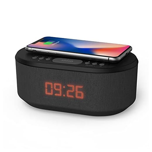 Bedside Radio Alarm Clock with USB Charger, Bluetooth Speaker, QI Wireless Charging, Dual Alarm Dimmable LED Display (Black)