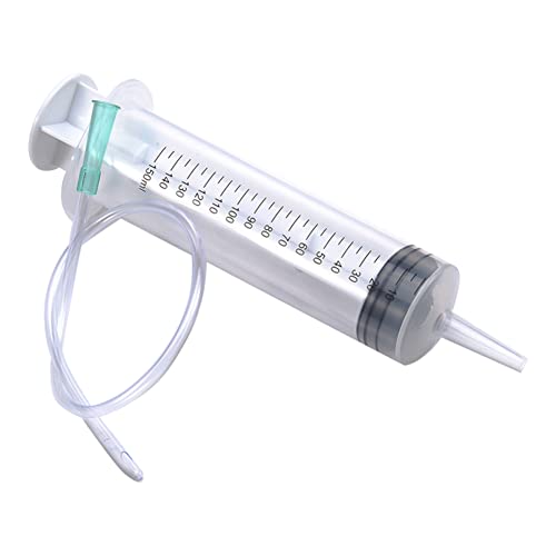 プラスチック シリンジ ポンプ 注入型計量容器 60/150ml ノズル チューブ 付き 洗浄 給水 給餌 動物 犬 猫 ペット 介護 多目的用 (150ML)