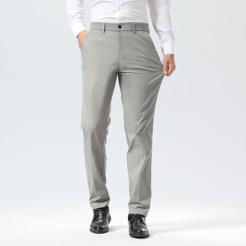 Image of Plaid&Plain Men's Slim Fit Dress Pants Stretch Khaki Pants Wrinkle Free