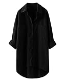  Minetom Chemisier Long Femme Casual Blouse Longue À Carreaux Chemise Shirt Tunique Lâche Manches Longues Boutons Hauts Tops A Noir L
